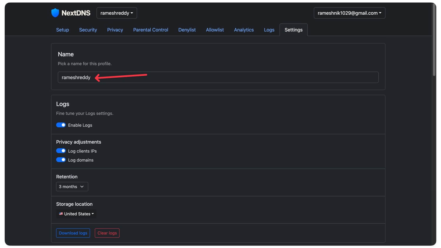 Добавление профиля в NextDNS