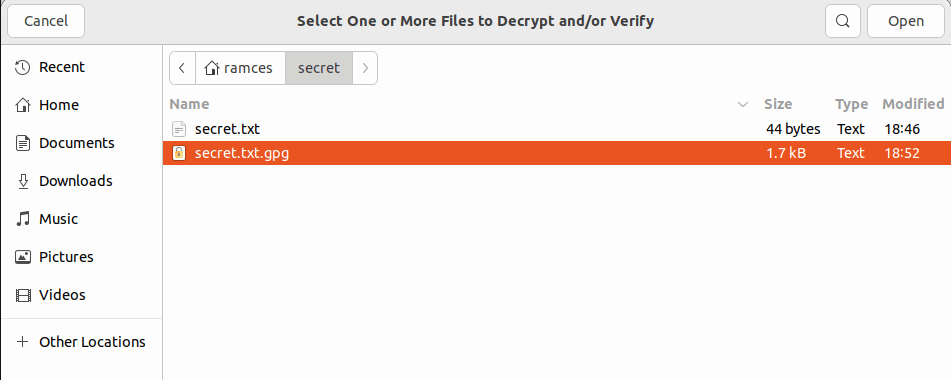 Выбор файла для расшифровки