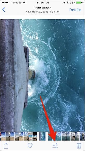 Экран редактирования фото в приложении «Фото»