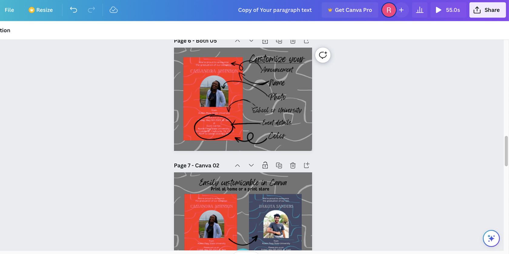 Canva design variations with labels