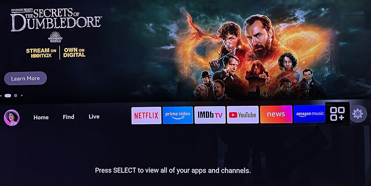 плитка приложений Amazon Fire TV на главном экране