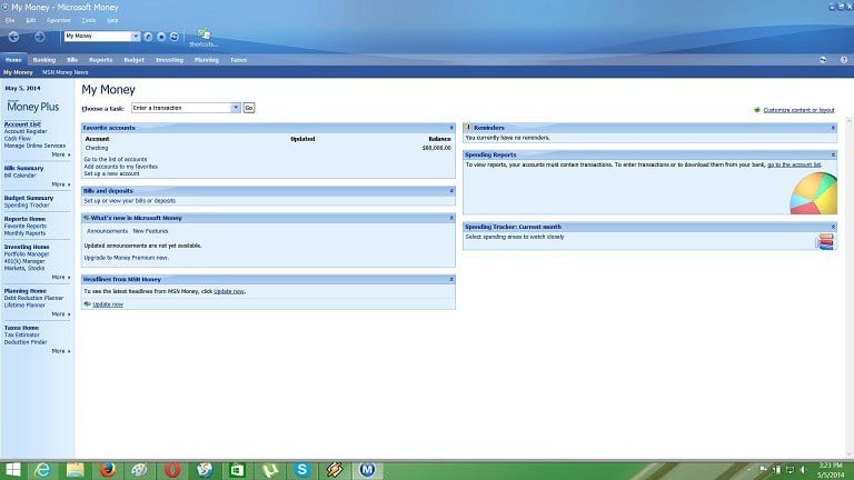 Интерфейс Microsoft Money Plus Sunset в меню Пуск