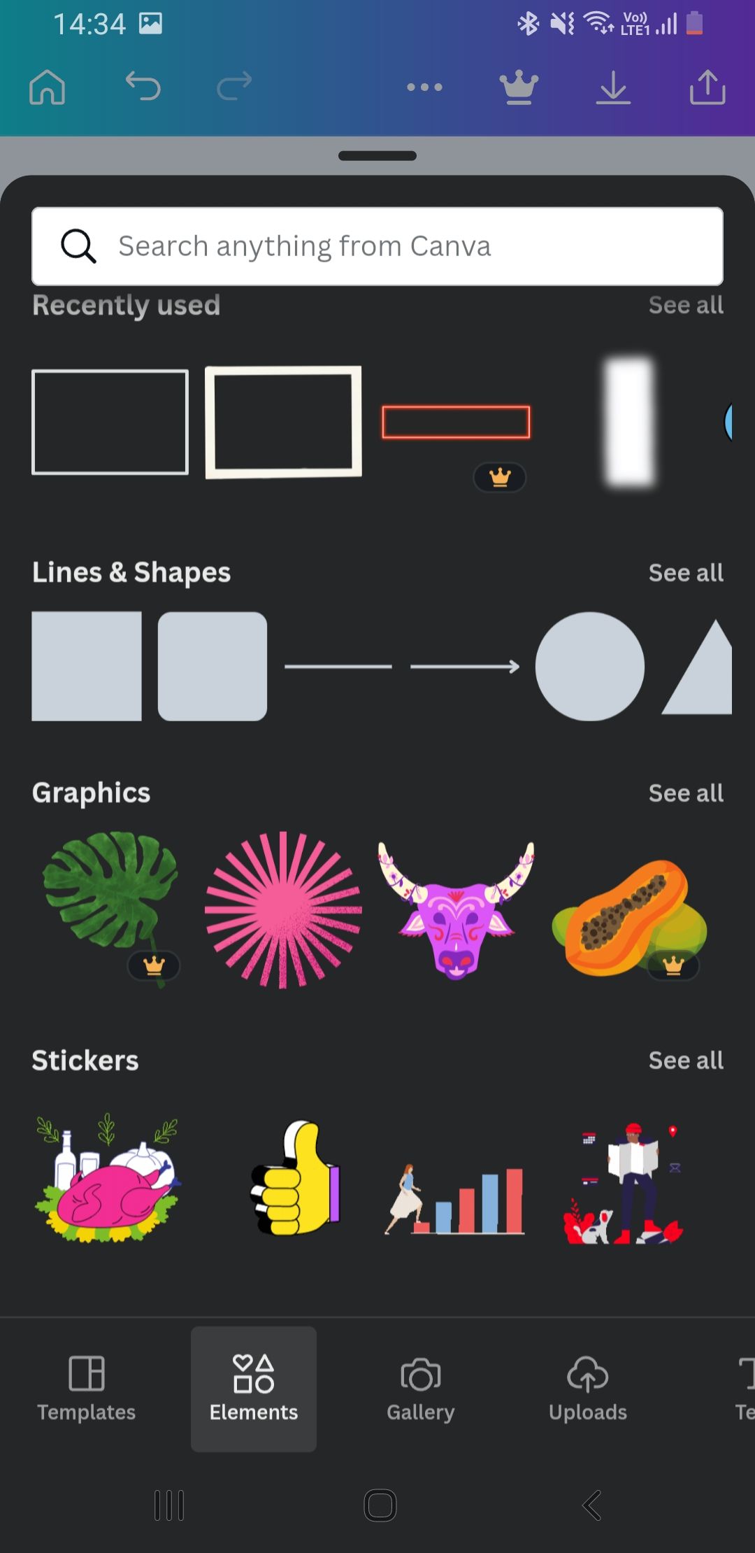 Скриншот редактора Canva на Android: добавление фигуры