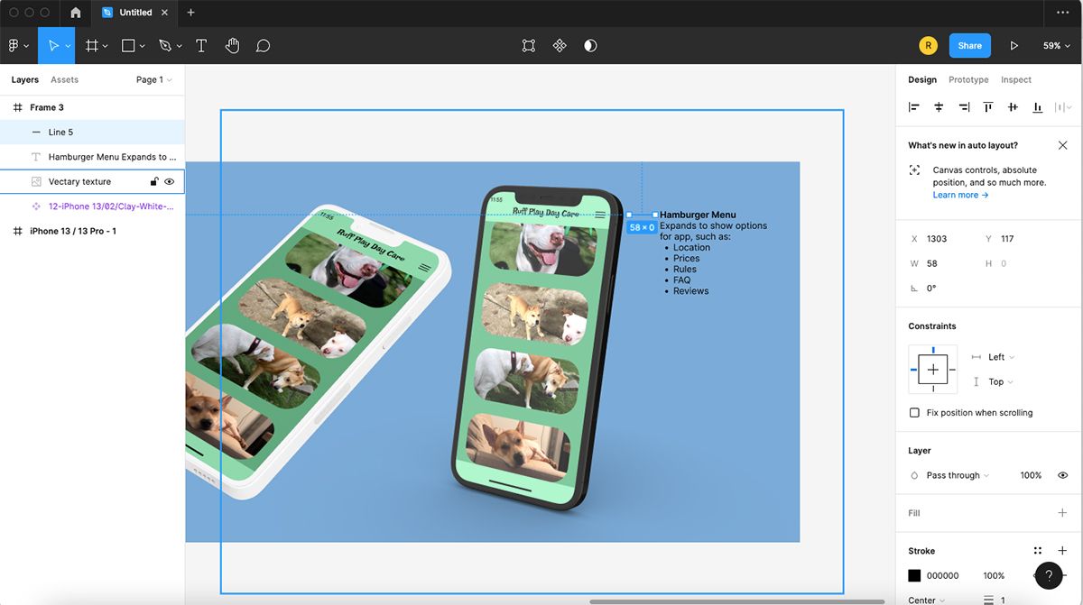 Выделение короткой горизонтальной линии в Figma.