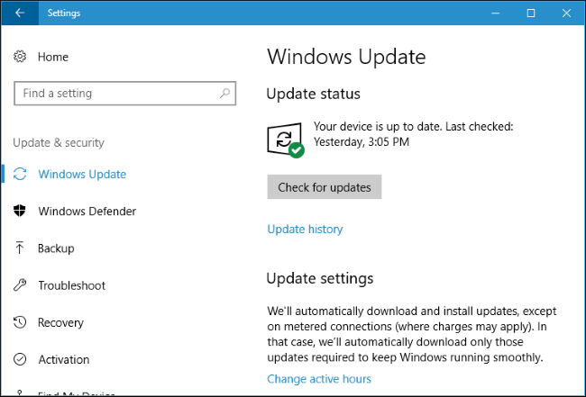 Окно выбора часов активности в Параметрах Windows 10