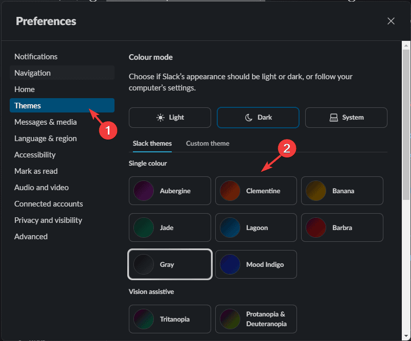 Раздел Themes - список предустановленных тем