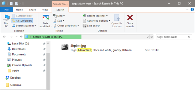 Поиск с оператором tags: в Проводнике