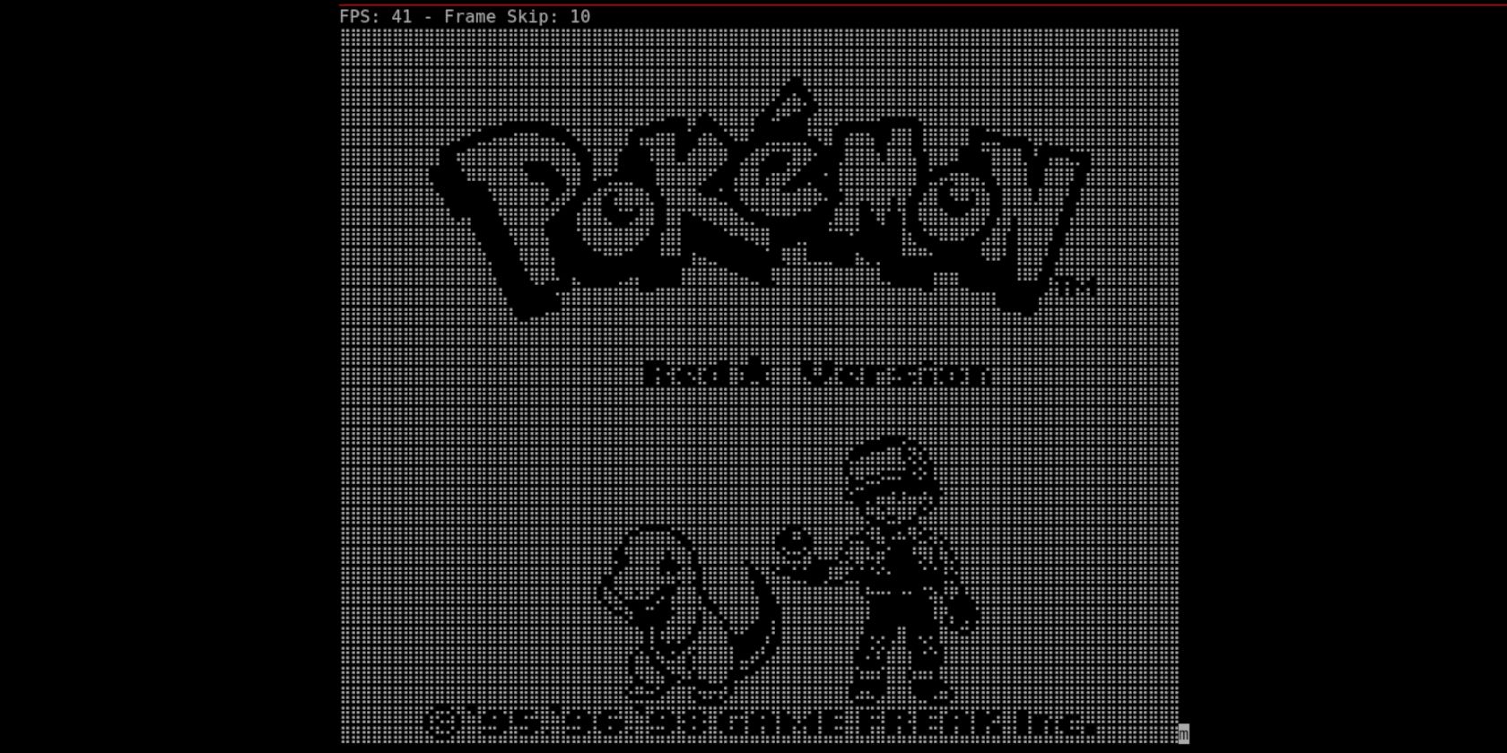 Заставка Pokémon Red, отображаемая в текстовом терминале Linux