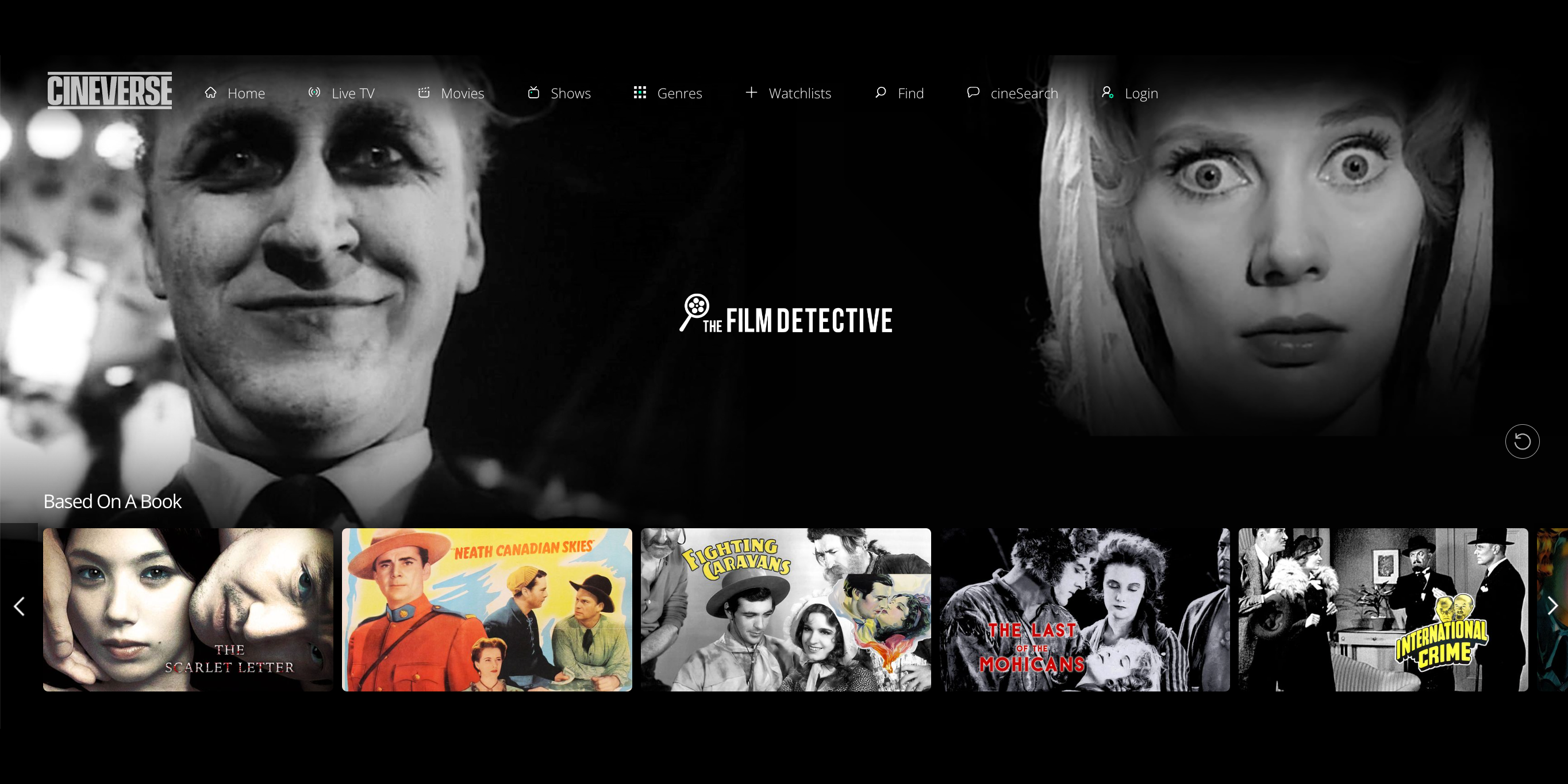 Интерфейс Cineverse показывает канал The Film Detective.