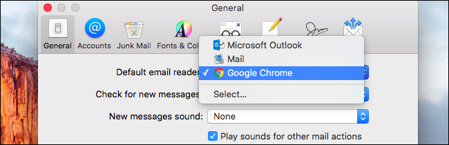 Опция «Стандартный почтовый клиент» в настройках Почты