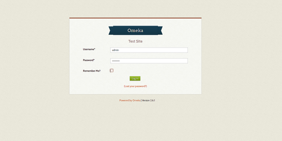 Страница входа в админ-панель Omeka