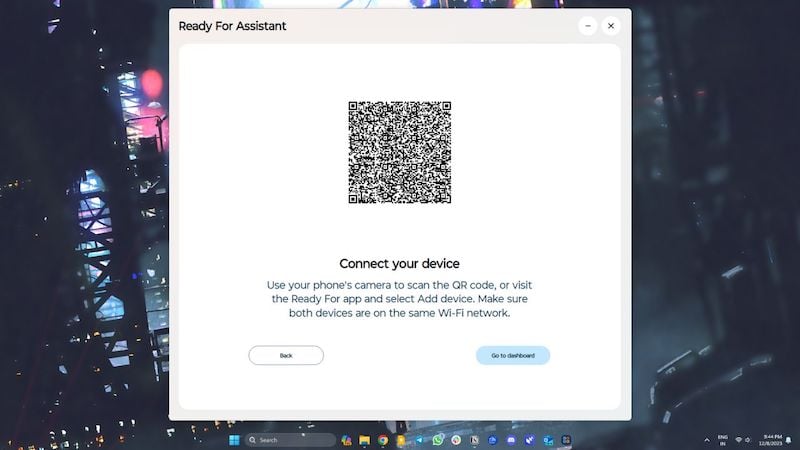 Изображение: QR‑код в Ready For PC Assistant для беспроводного сопряжения