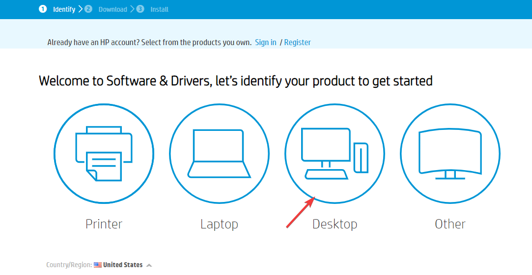 Страница загрузки драйверов HP
