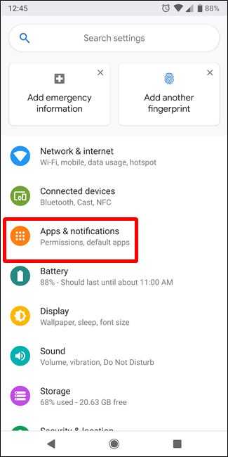 Список всех приложений в настройках Android