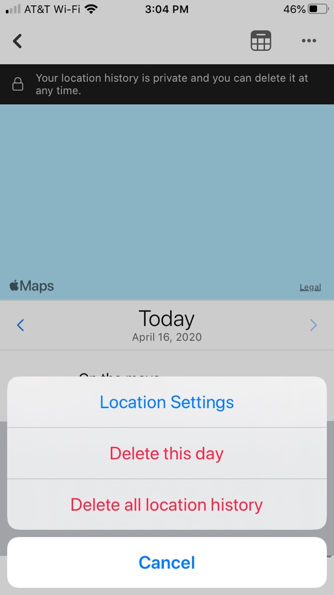 Удаление истории местоположений на iOS