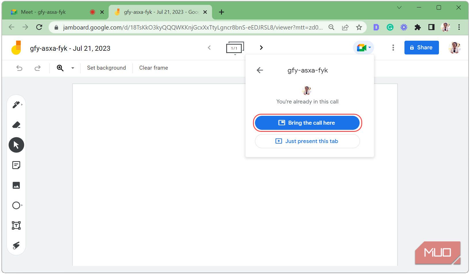 Перенести звонок сюда в Jamboard