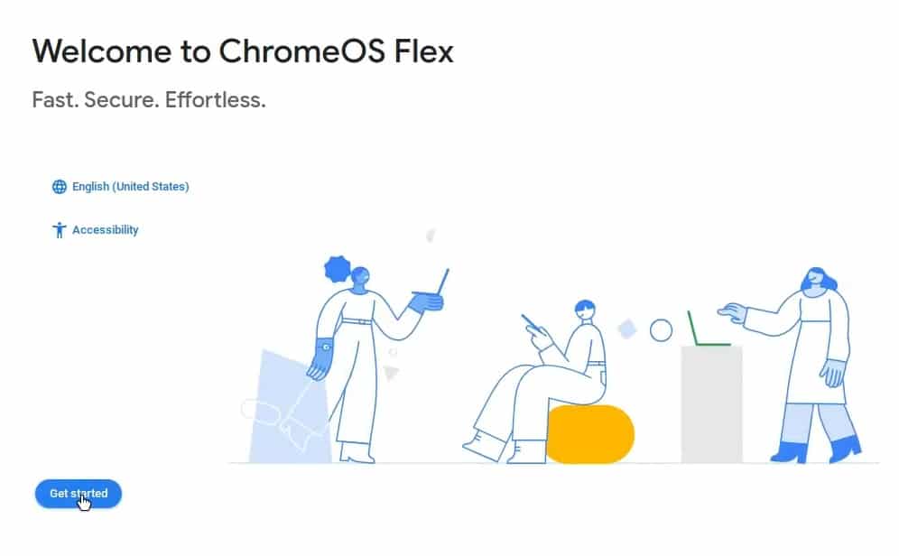 Экран приветствия Chrome OS Flex
