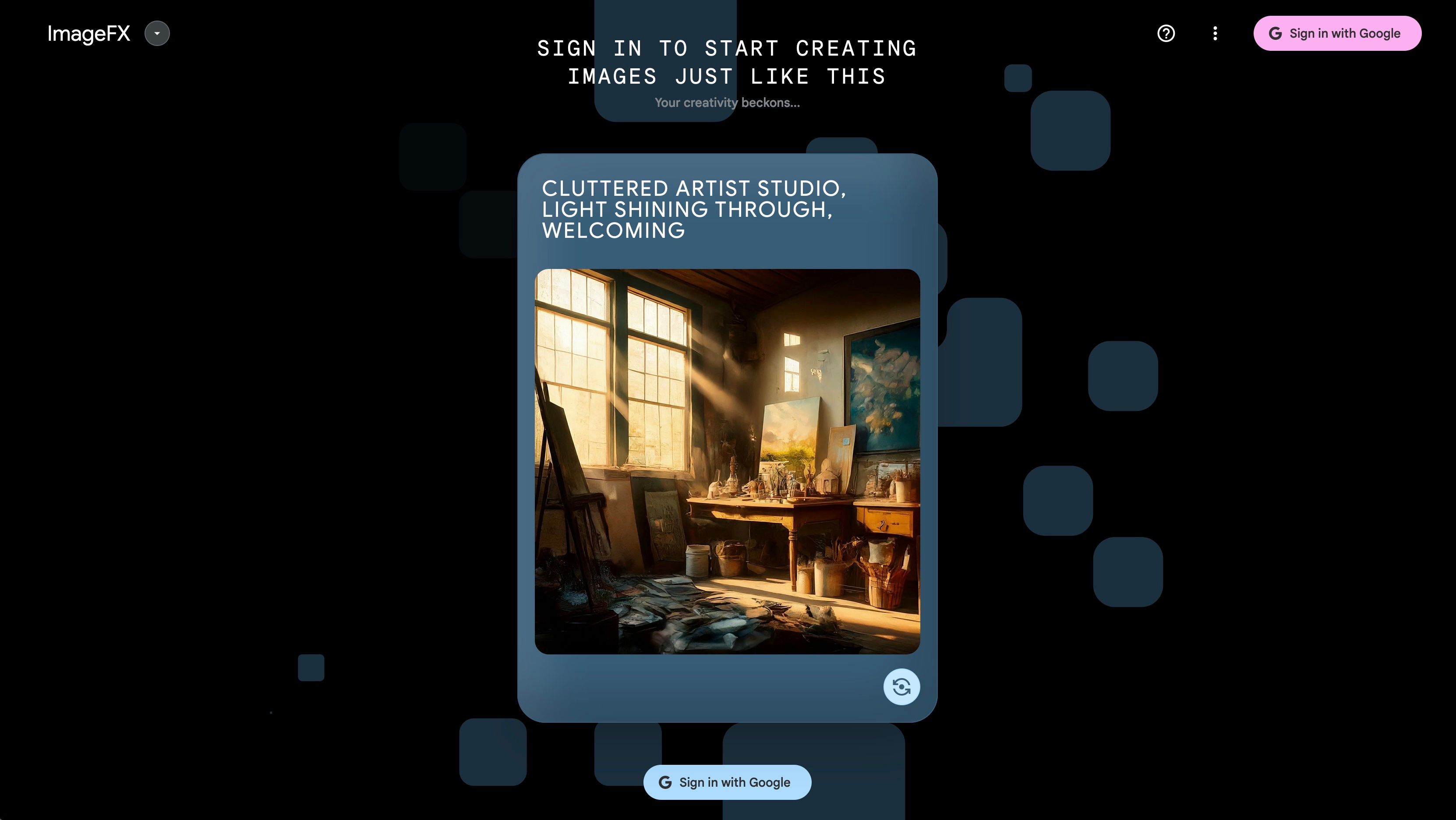 Страница входа в ImageFX на сайте AI Test Kitchen