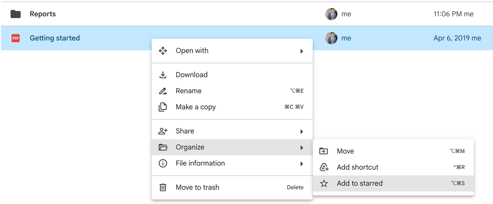 Пометка важного файла для быстрого доступа.