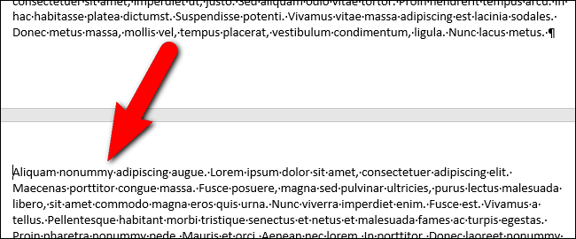 Первая строка абзаца перенесена на следующую страницу и соединена с остальной частью