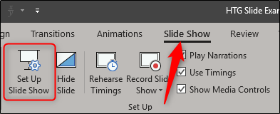 Кнопка «Настроить показ слайдов» на вкладке «Показ слайдов»