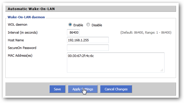 Параметры автоматического WOL в DD-WRT