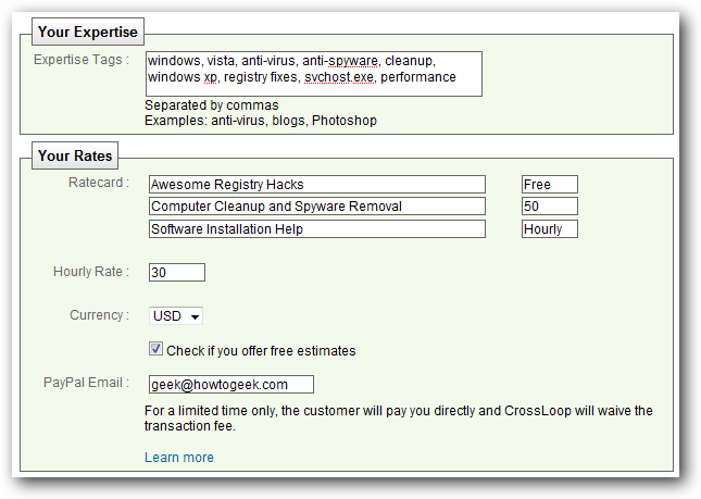 Раздел 'Экспертиза' в профиле CrossLoop с перечислением навыков