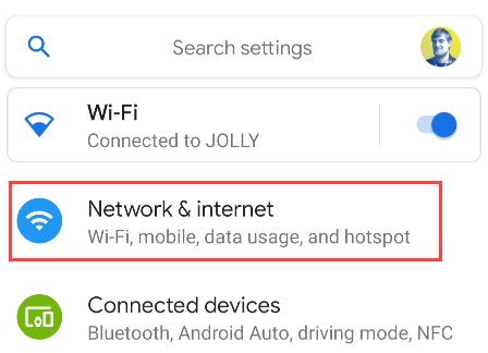 Пункт меню Сеть и интернет в настройках Android