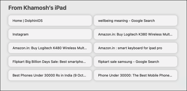 iCloud Tabs in Safari Start Page