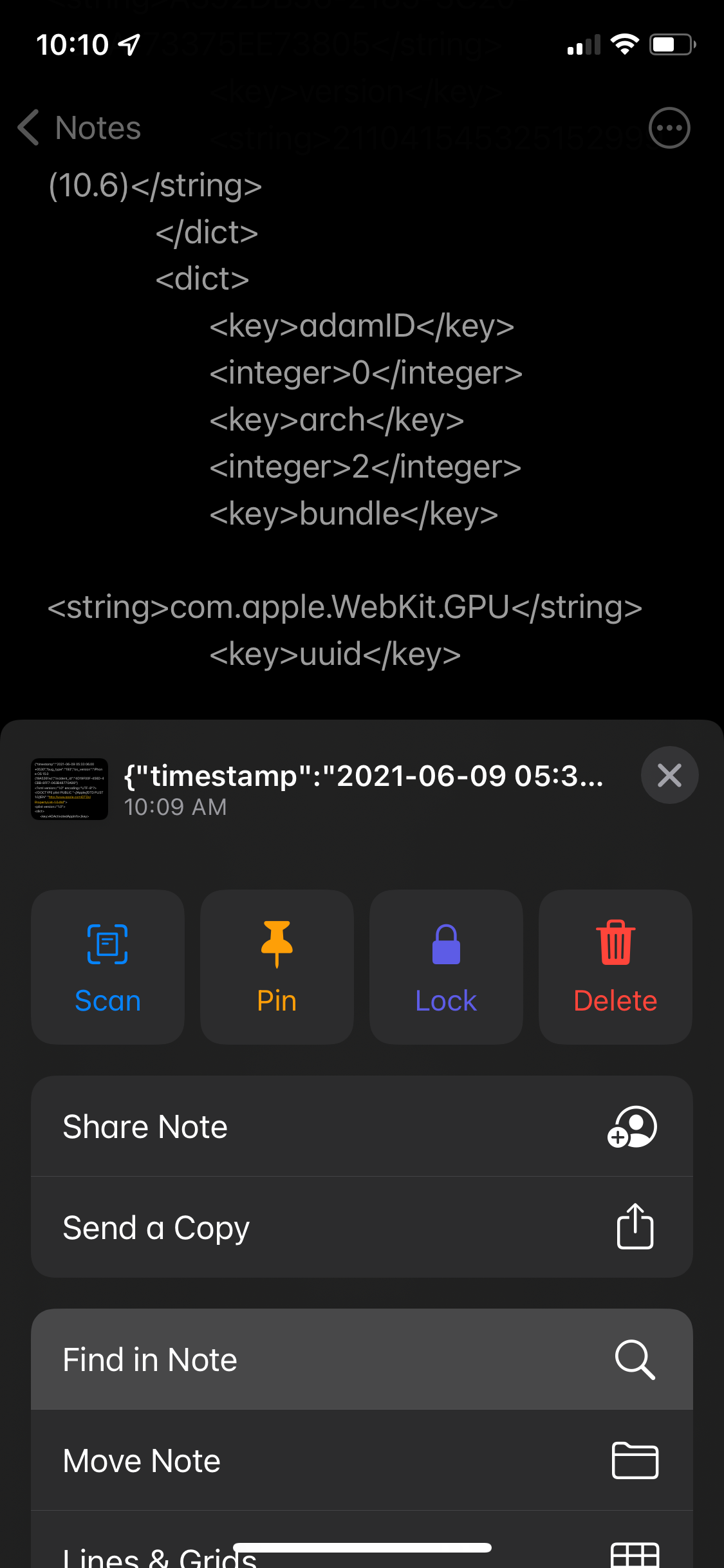 Поиск строки batterycyclecount в заметке