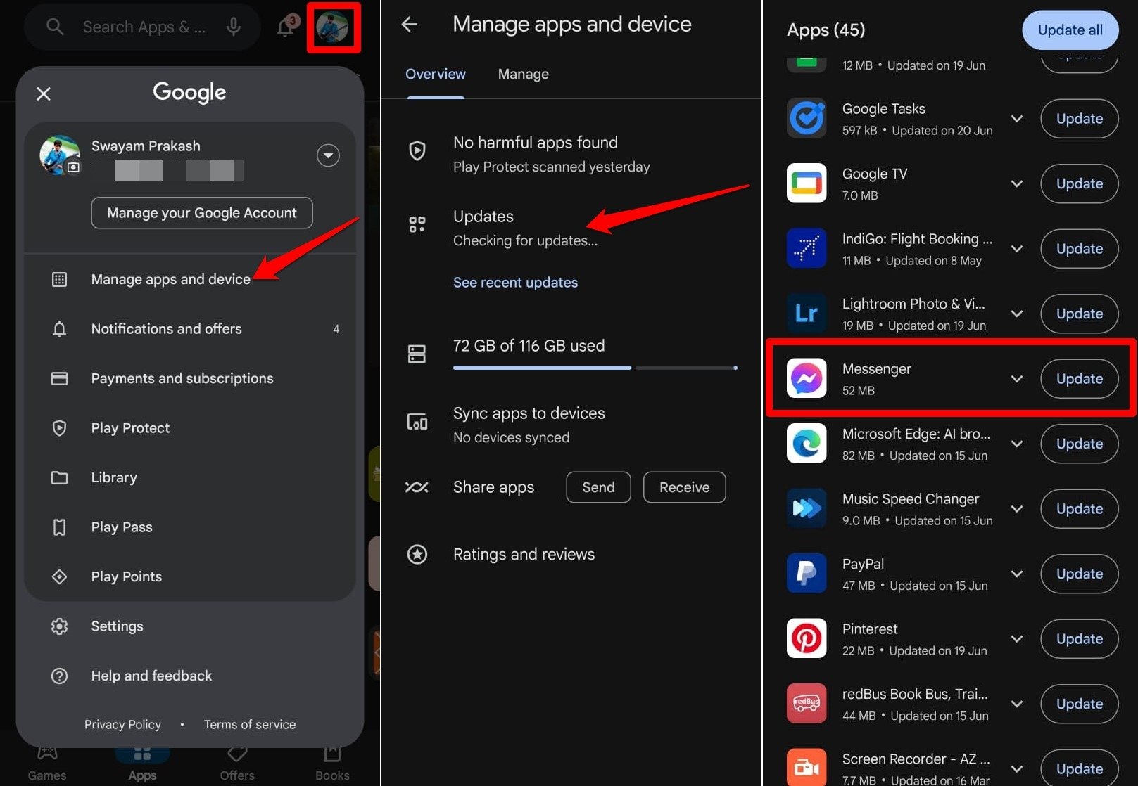 Обновление приложения Facebook Messenger на Android