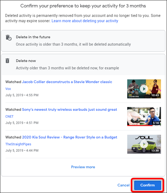 Кнопка Подтвердить в My Google Activity