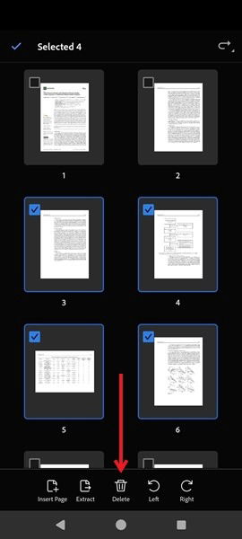 Удаление страниц на мобильном Acrobat