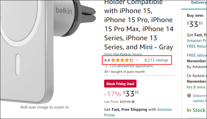 Amazon ratings on a product page.