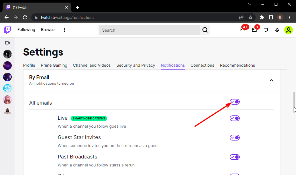 опция Все письма