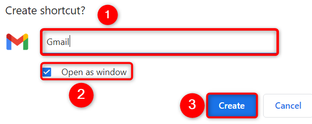 Создание ярлыка Gmail в Chrome с опцией Открывать в окне