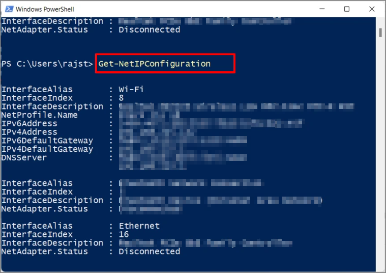 Вывод Get-NetIPConfiguration в PowerShell