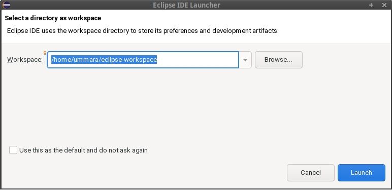 запуск Eclipse IDE и выбор рабочей области