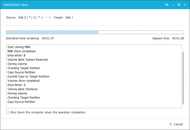 Индикация завершения копирования