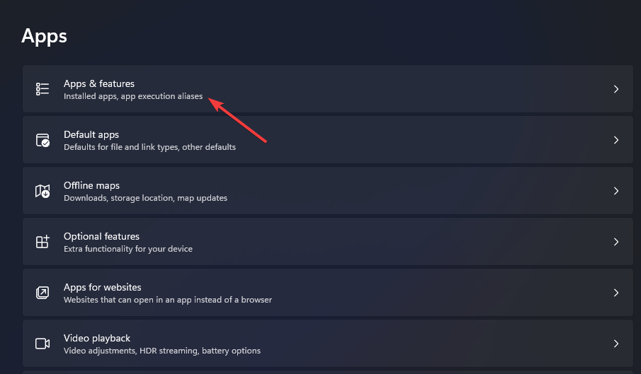 Опция Приложения и возможности