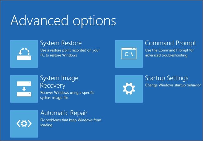 Экран параметров восстановления Windows с вариантами загрузки
