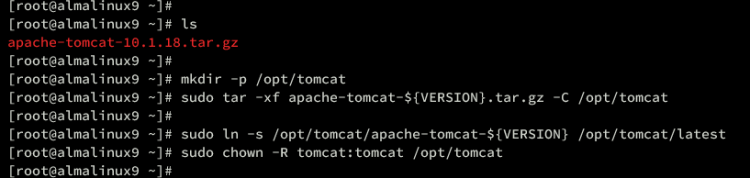 Распаковка и установка Apache Tomcat в /opt/tomcat
