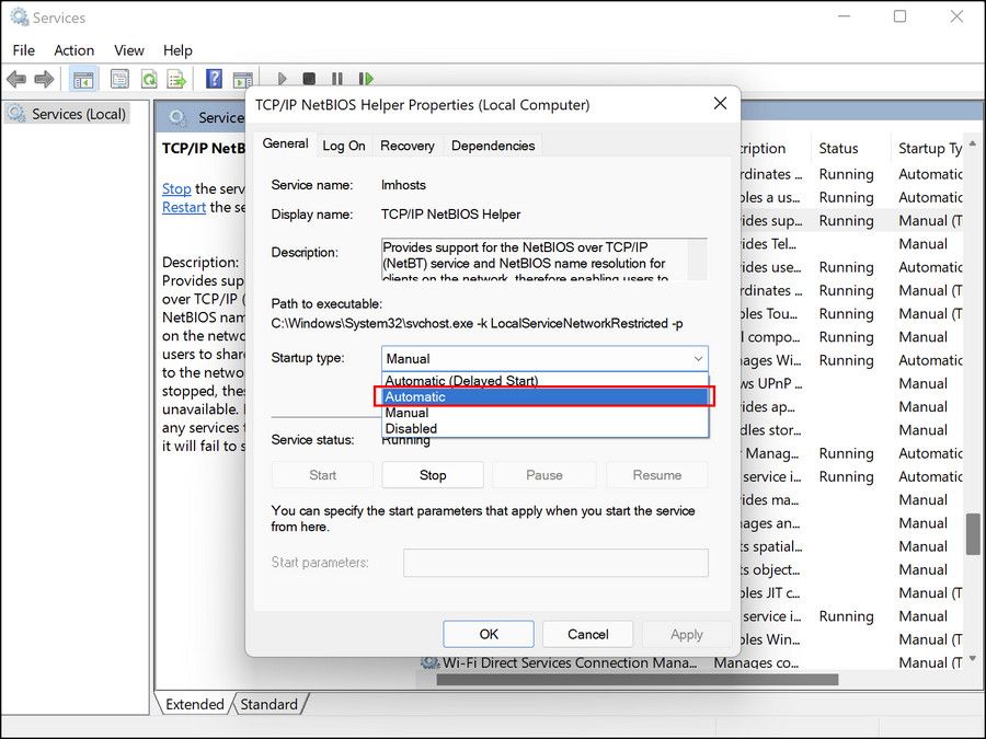 Тип запуска службы