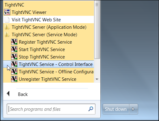 Панель управления TightVNC