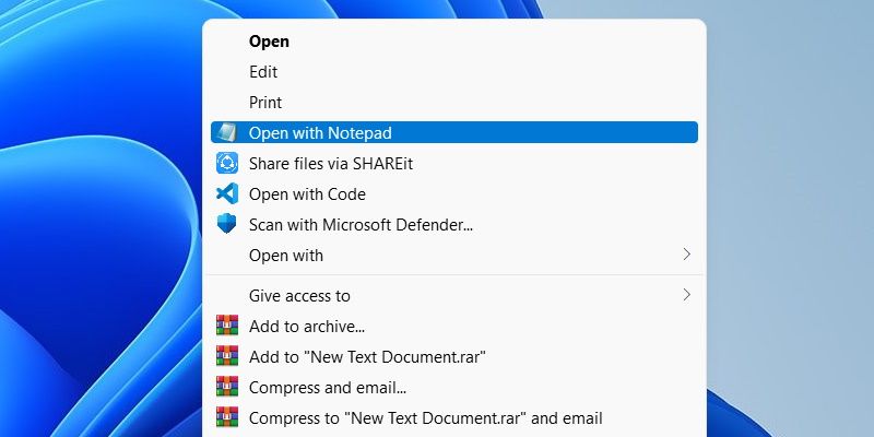 Пункт «Открыть в Блокноте» в контекстном меню Windows