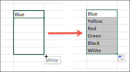 Перетащите маркер заполнения, чтобы заполнить список