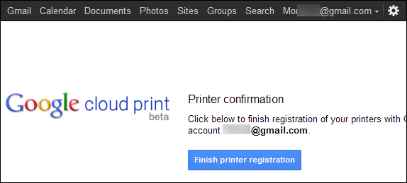 Подтверждение регистрации принтеров в Google Cloud Print