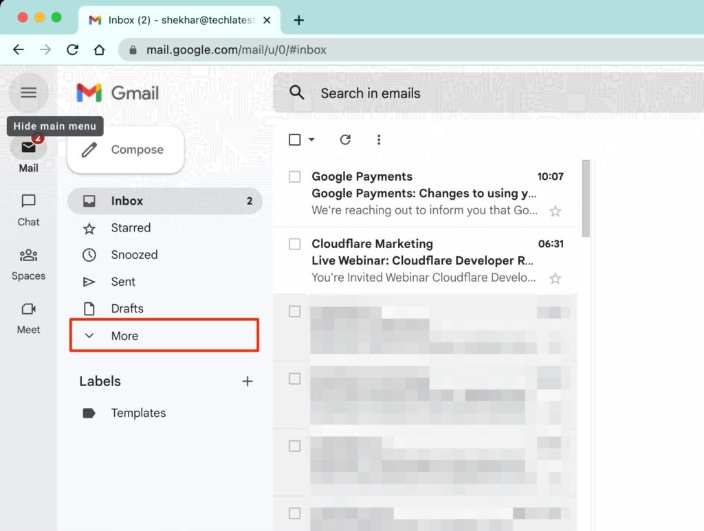 Строка поиска Gmail