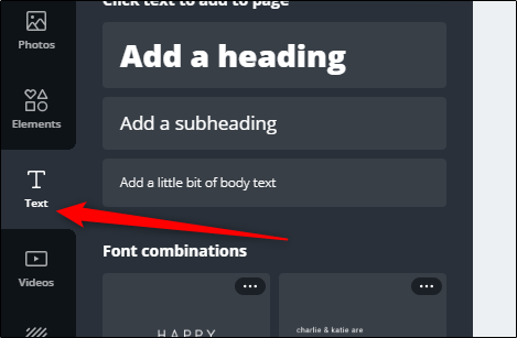 Вкладка Text в консоли Canva