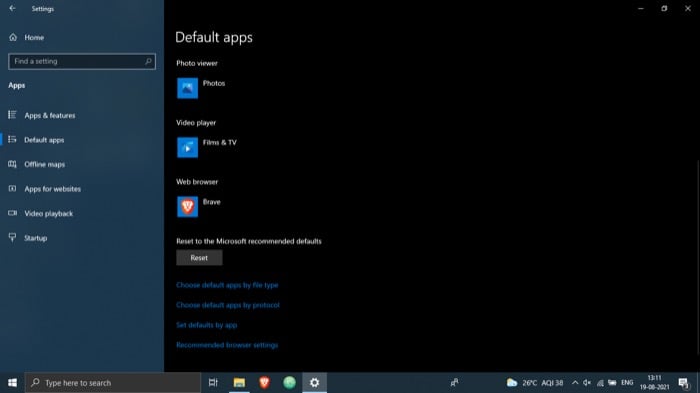 Сброс ассоциаций в Windows 10